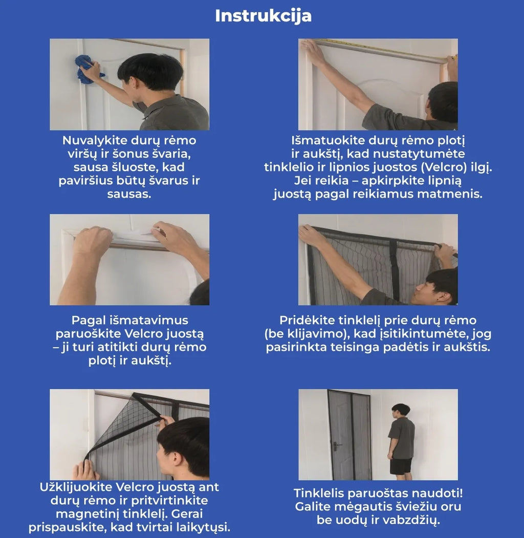 Aukštos kokybės magnetinis durų tinklelis 210 × 100 cm