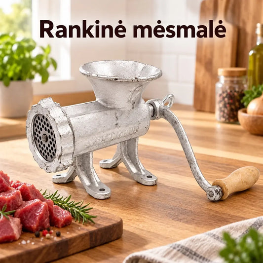 Aukštos kokybės rankinė mėsmalė Nr. 12 TR2306C, metalinė rankena ir tvirtas korpusas, naudinga namų virtuvėje.
