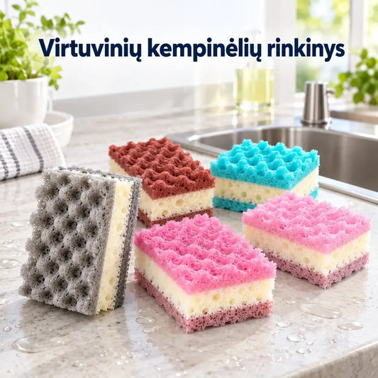 Penkių aukštos kokybės valymo kempinių rinkinys, skirtas buitinėms valymo reikmėms, TR2289.