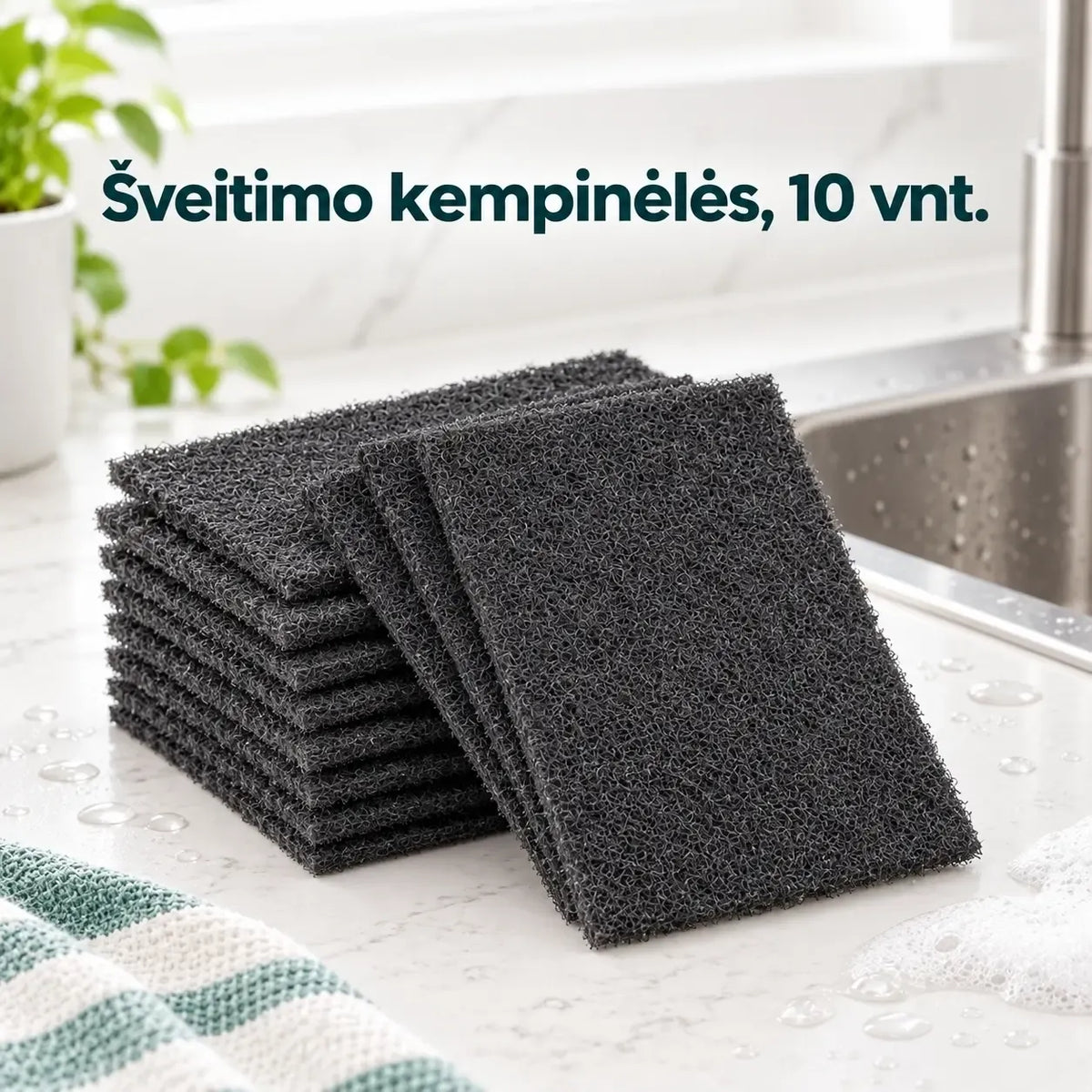 Aukštos kokybės valymo šveistukai, 10 vnt., TR2289C, su tekstūruotomis šereliais, skirti įvairiems valymo darbams namuose.