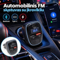 Automobilinis Bluetooth FM siųstuvas su įkrovikliu TR2477, juodas, matomas ekranas ir jungtys, prijungtas prie automobilio prietaisų.