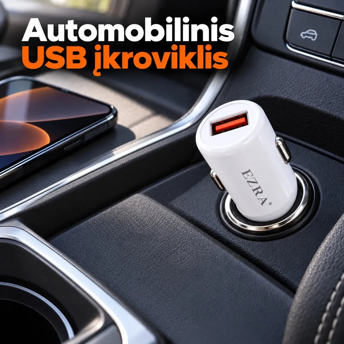 Automobilinis greitojo įkrovimo adapteris EZRA CR72, 18 W, praktiškas ir kompaktiškas įkrovimo priedas automobiliui.