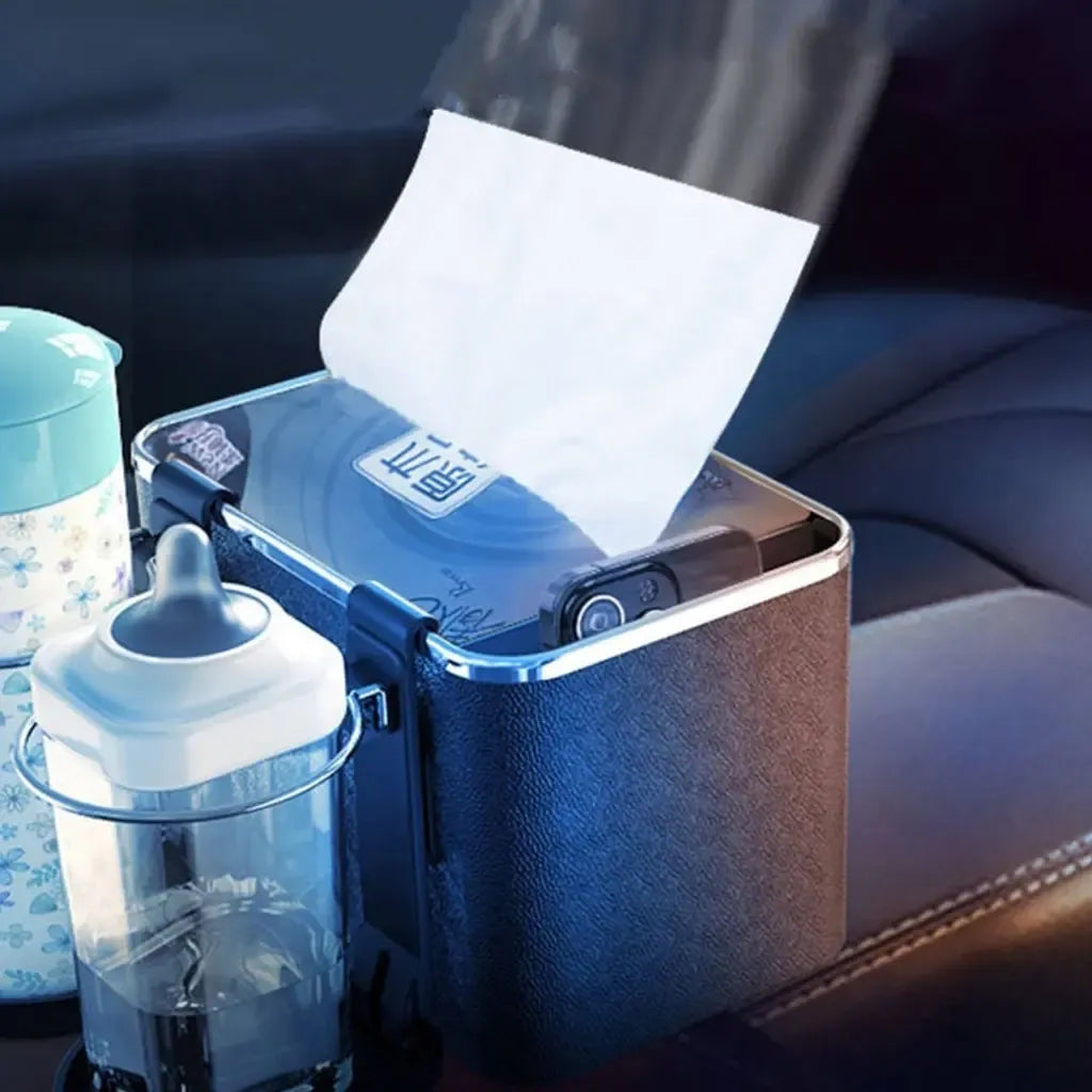 Daugiafunkcinis automobilinis laikiklis ir daiktadėžė, automobiliui, su laikymo skyriumi ir tvirtinimo mechanizmu, juodos spalvos