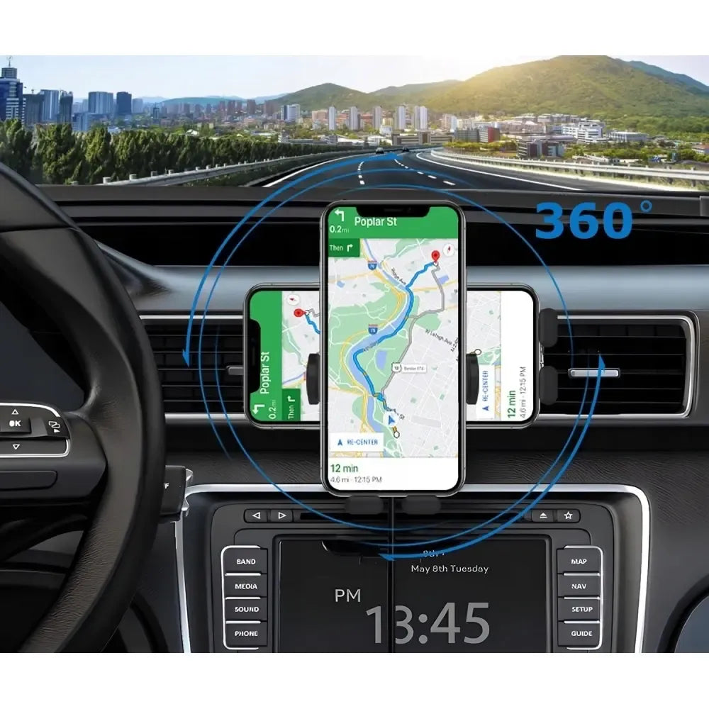 Automobilinis telefono laikiklis su belaidžiu įkrovimu Qi, tvirtinamas prie ventiliacijos angos, suderinamas su išmaniaisiais telefonais