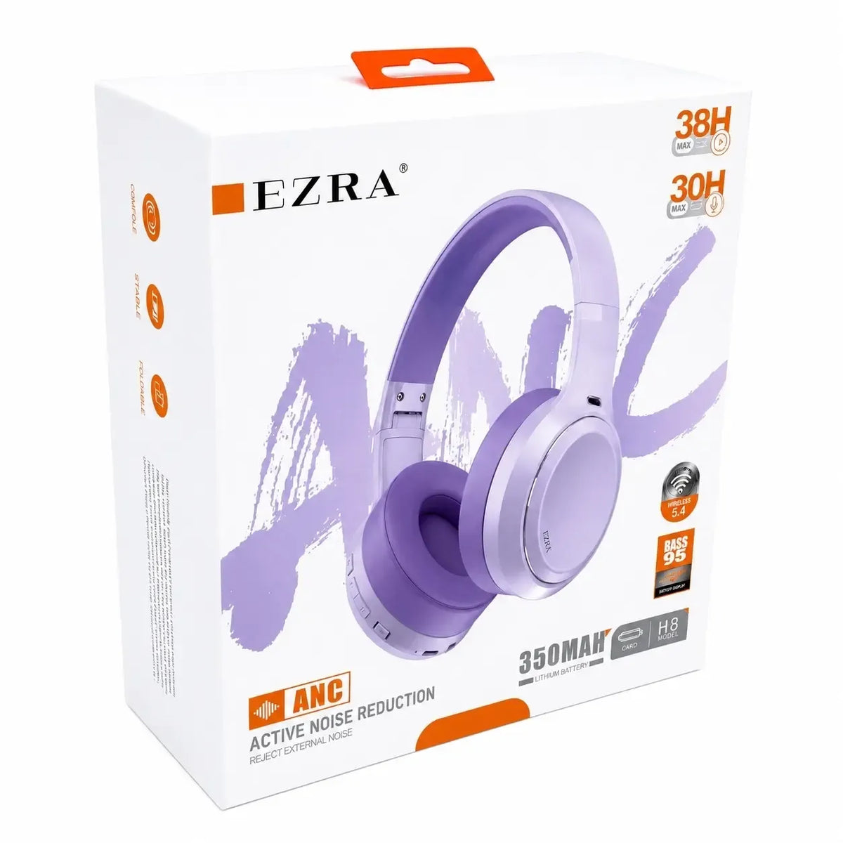 EZRA BW95 bezvadu austiņas ar aktīvo trokšņu slāpēšanu, violetas