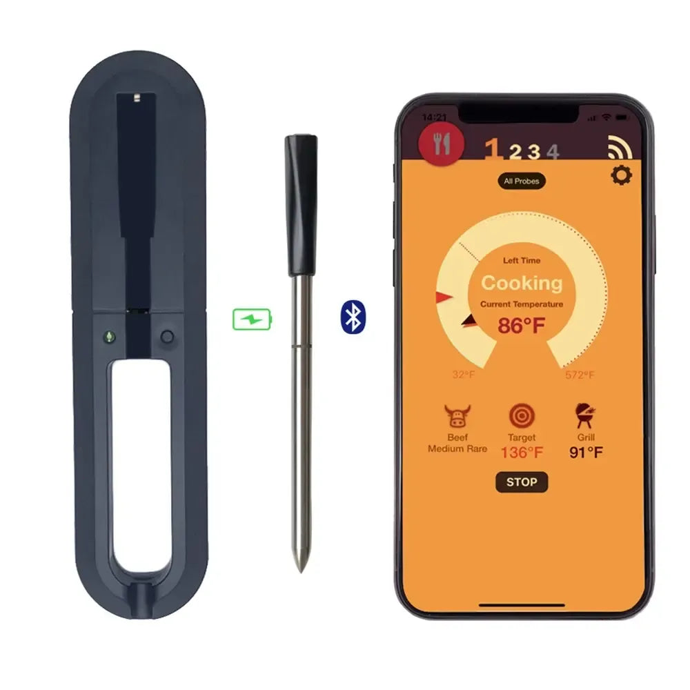 Belaidis išmanusis BBQ termometras TR454A su „Bluetooth“ ryšiu, matuoja temperatūrą ir leidžia stebėti išmaniuoju įrenginiu.
