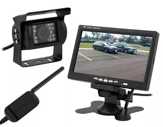 Bezvadu video kamera automašīnas aizmugures skata novērošanai + LCD 7"