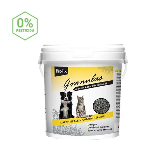 Granulės BIOFIX PET STOP nuo kačių ir šunų, 1L, natūrali apsauga namuose su veiksmingu repelentu.