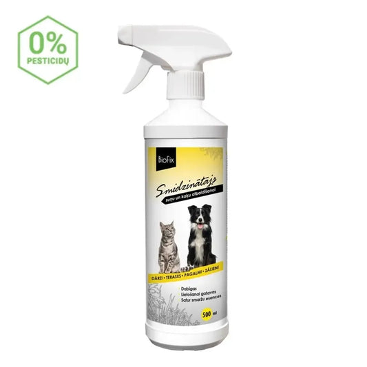 Purškiama BIOFIX PET STOP apsauga nuo kačių ir šunų, 500 ml, su purkštuvu, skirta atbaidyti gyvūnus nuo vietų.