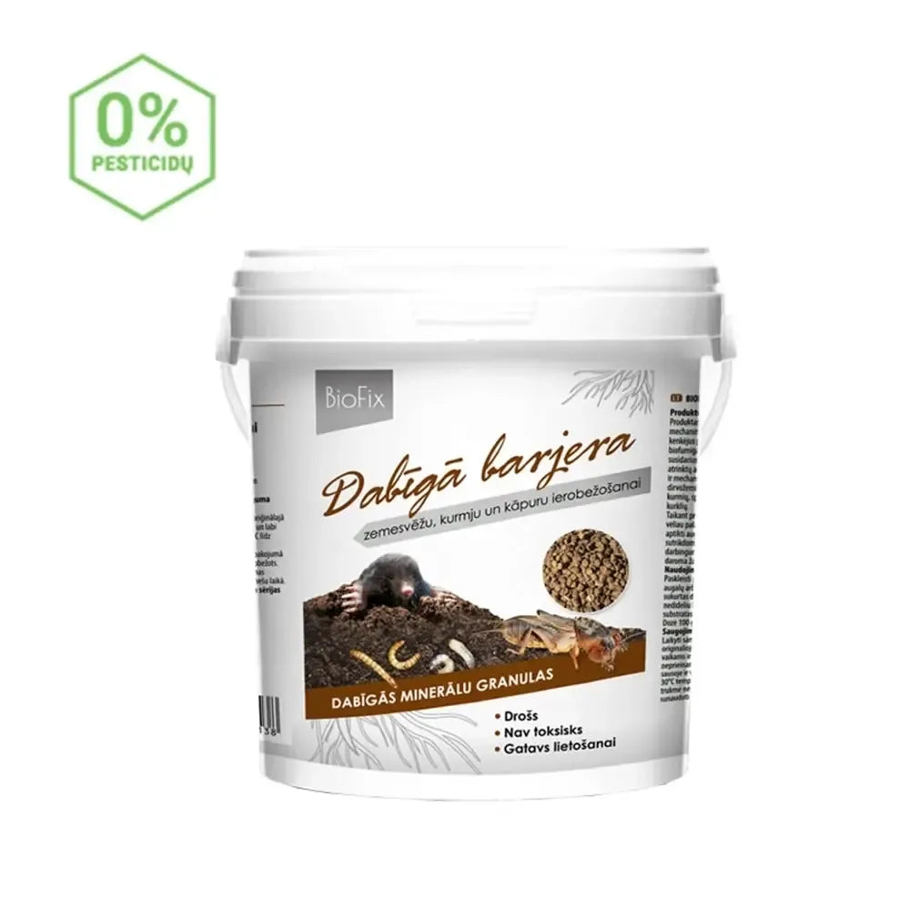 Natūralus BIOFIX STOPPER barjeras nuo kurmių, kurklių ir spragšių, 1 kg, augalinis insekticidas ir apsauga.