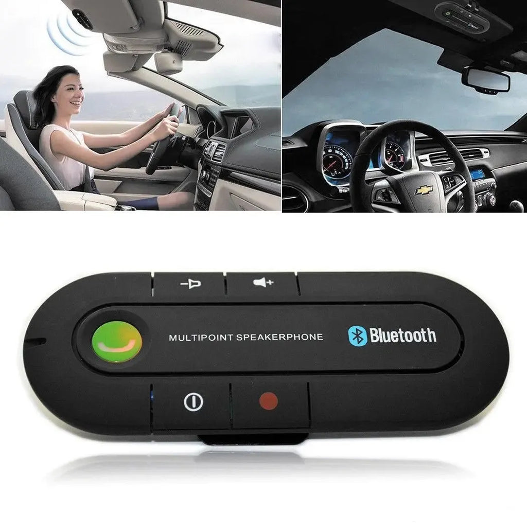 Bluetooth laisvų rankų įranga automobiliui, su ausinėmis ir mikrofonu, patogiam pokalbių valdymui vairuojant.