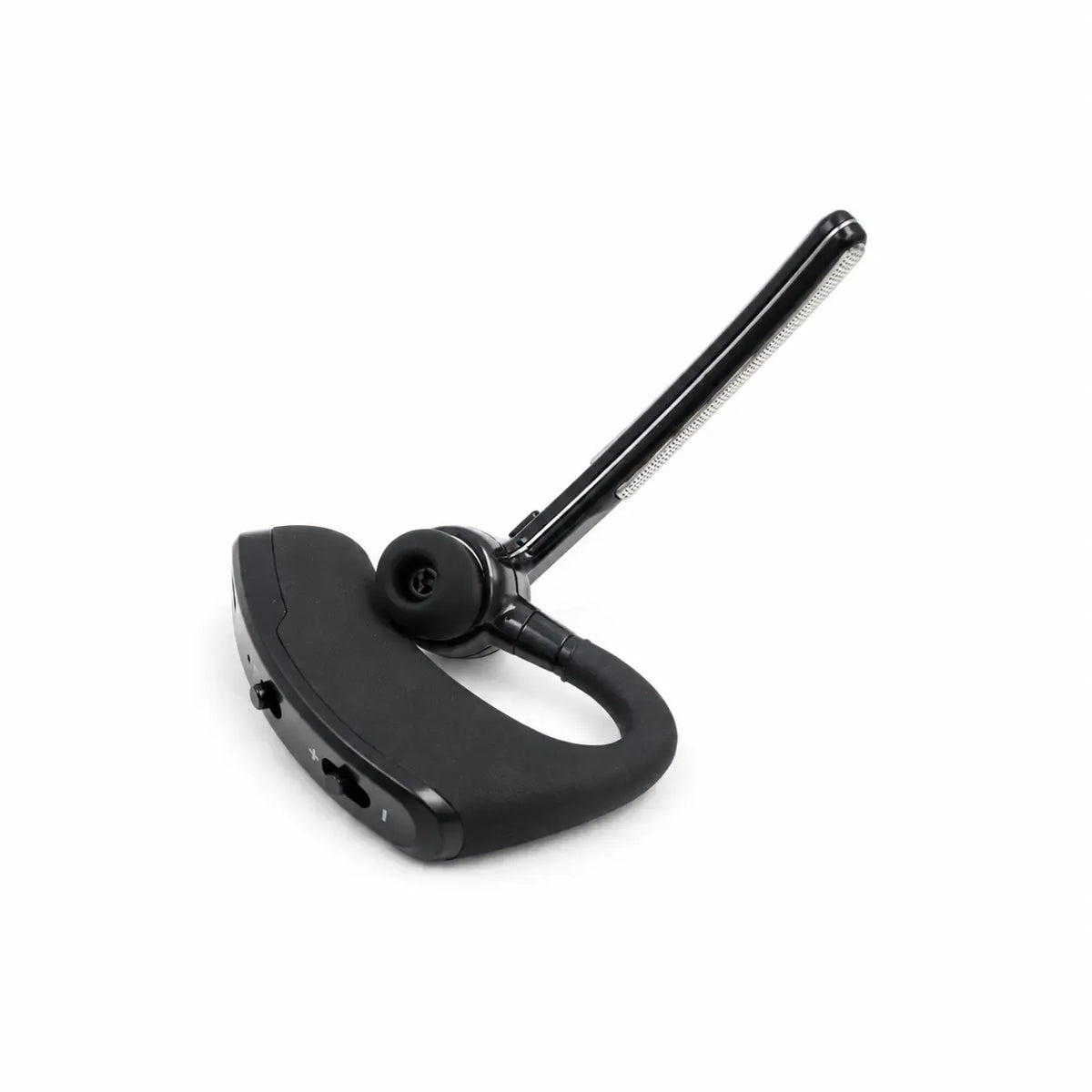 Bluetooth laisvų rankų įranga TR2481A, juoda, su ausinėmis ir valdymo mygtukais, parodyta ant stalo.