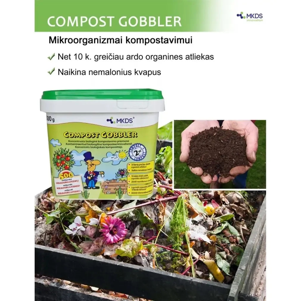 Kompostavimo mikroorganizmai Compost Gobbler, 500 g, natūralūs bakterijos komposto skatinimui ir efektyviam skaidymui.