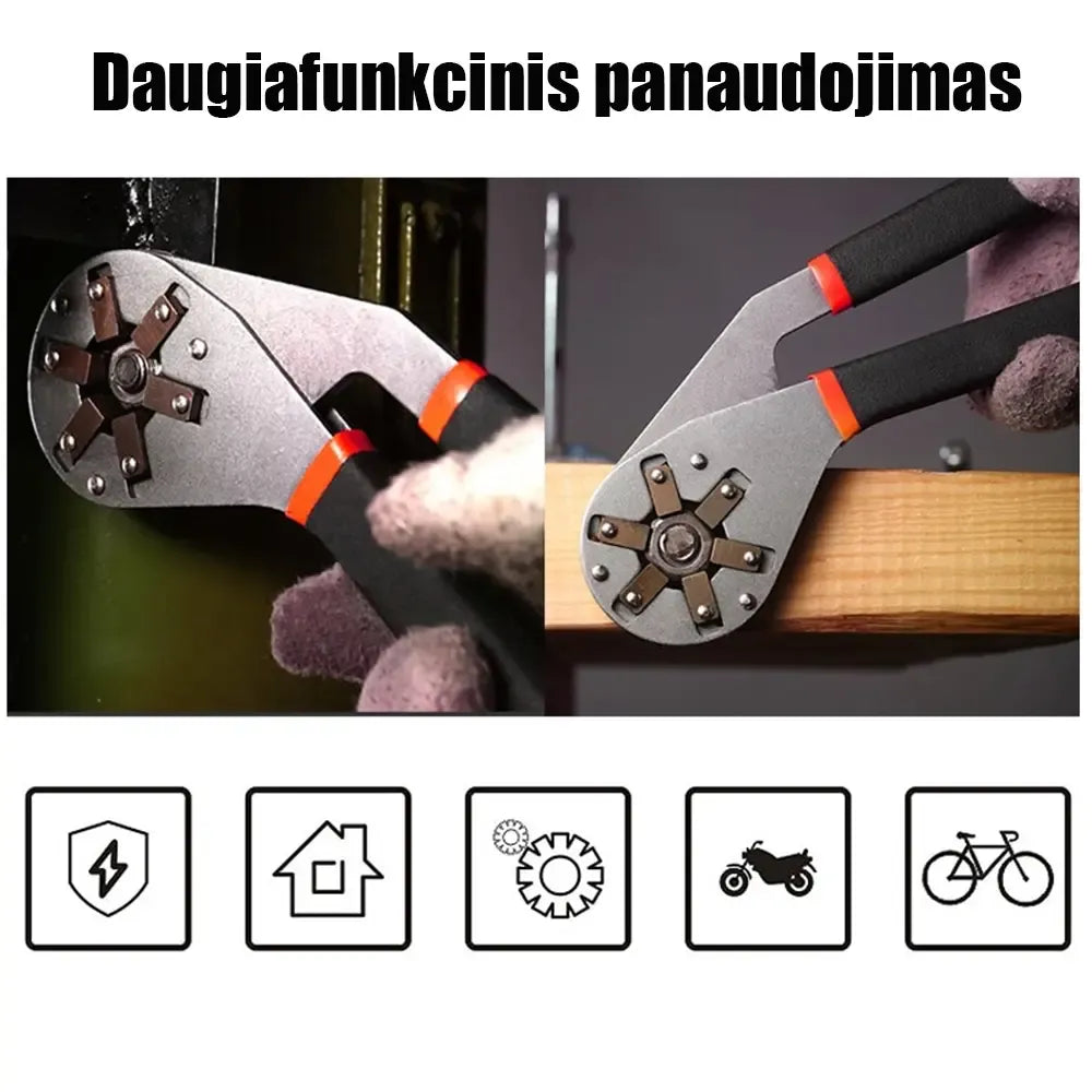 Daugiafunkcinis universalus sukamasis raktas 11-20 mm, medienos arba metalo apdirbimui, rankena ir skirtingo dydžio galvutės.