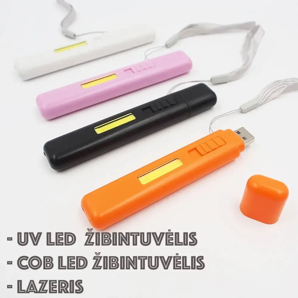 Daugiafunkcinis LED prožektorius su lazeriu ir UV funkcija, reguliuojama šviesa ir kompaktiška konstrukcija, tinkama naudoti lauke.