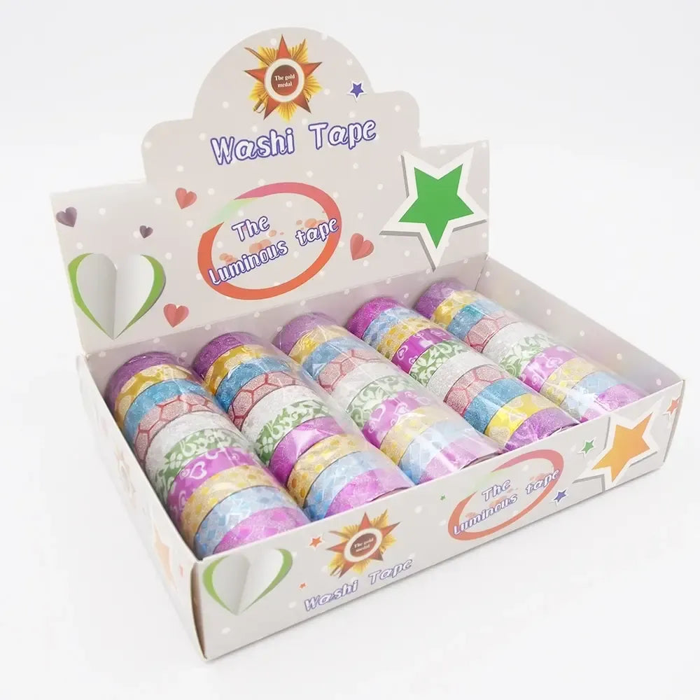 Dekoracinės lipnios juostelės scrapbooking darbams, 10 vnt., spalvingos ir lengvai naudojamos dekoracijoms kurti.