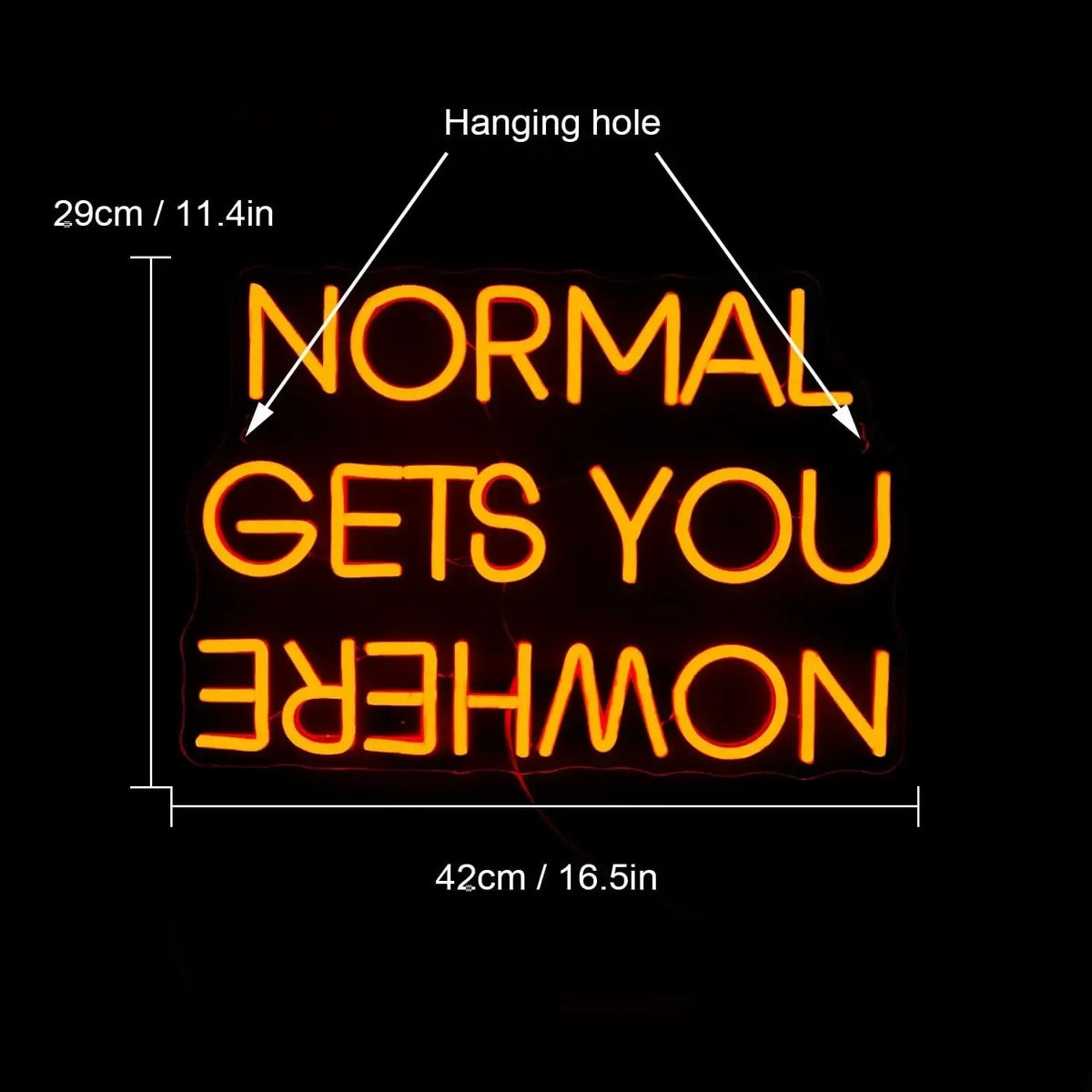 Dekoratyvinis LED šviestuvas "Normal Gets You Nowhere" su moderniu dizainu ir šviesos efektu, tinka namų apdailai.