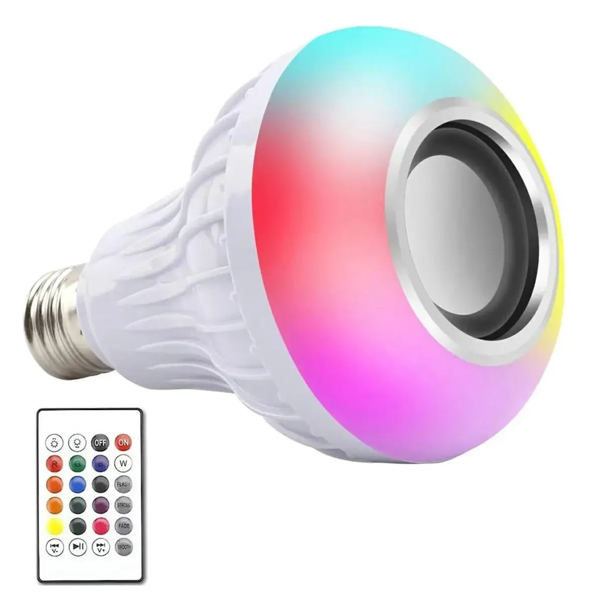 Disko LED lemputė su Bluetooth garsiakalbiu, E27 lizdas, spalvingas apšvietimas ir garsas, modernus namų apšvietimas.