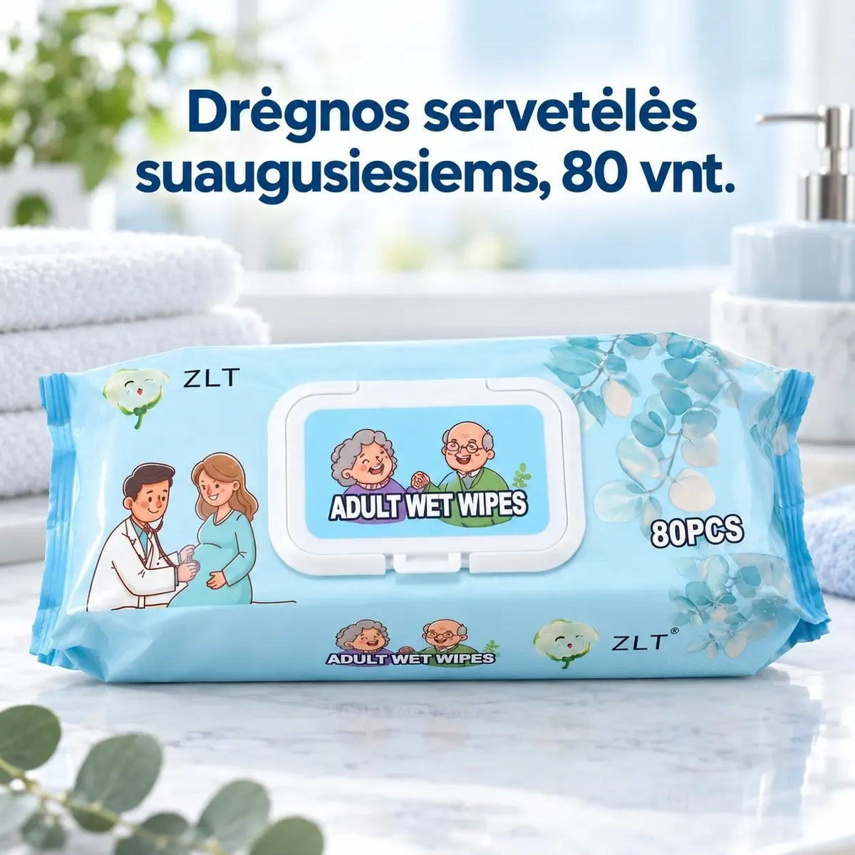 Drėgnos servetėlės 80 vnt., švaros ir higienos priemonė, minkštos ir patogios naudoti.