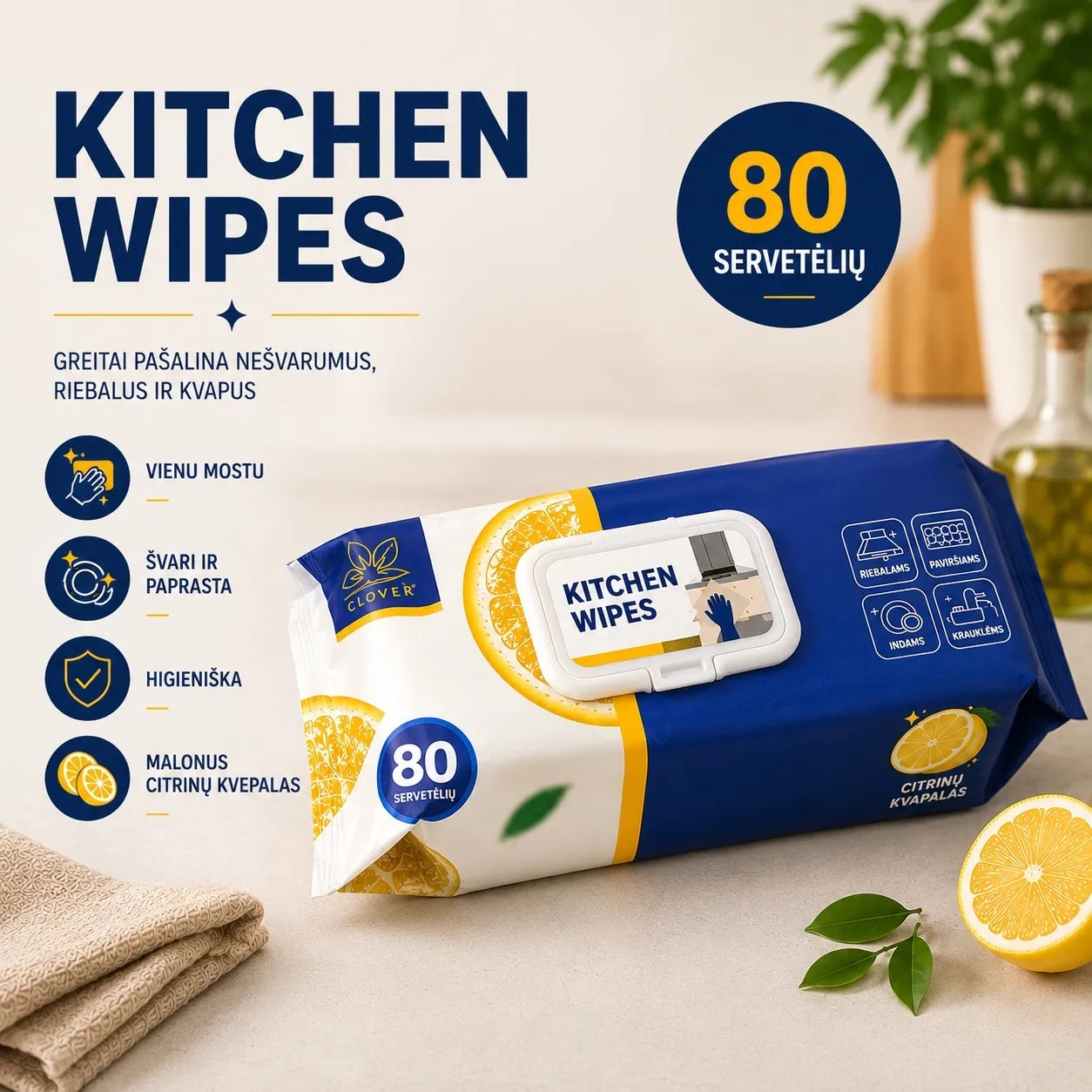 Drėgnos servetėlės "Kitchen wipes"