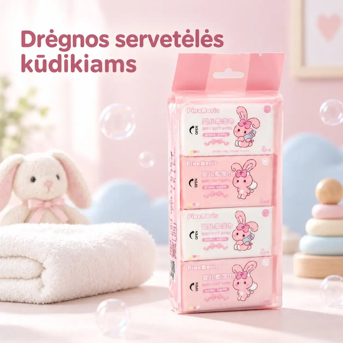 Dėl drėgnų servetėlių rinkinys su 4 pakeliais, švariam ir gaiviam odos valymui, naudinga kasdieniam naudojimui.
