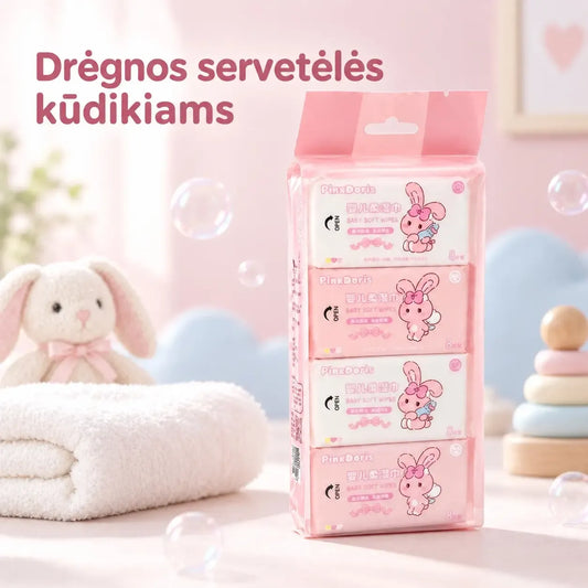 Dėl drėgnų servetėlių rinkinys su 4 pakeliais, švariam ir gaiviam odos valymui, naudinga kasdieniam naudojimui.