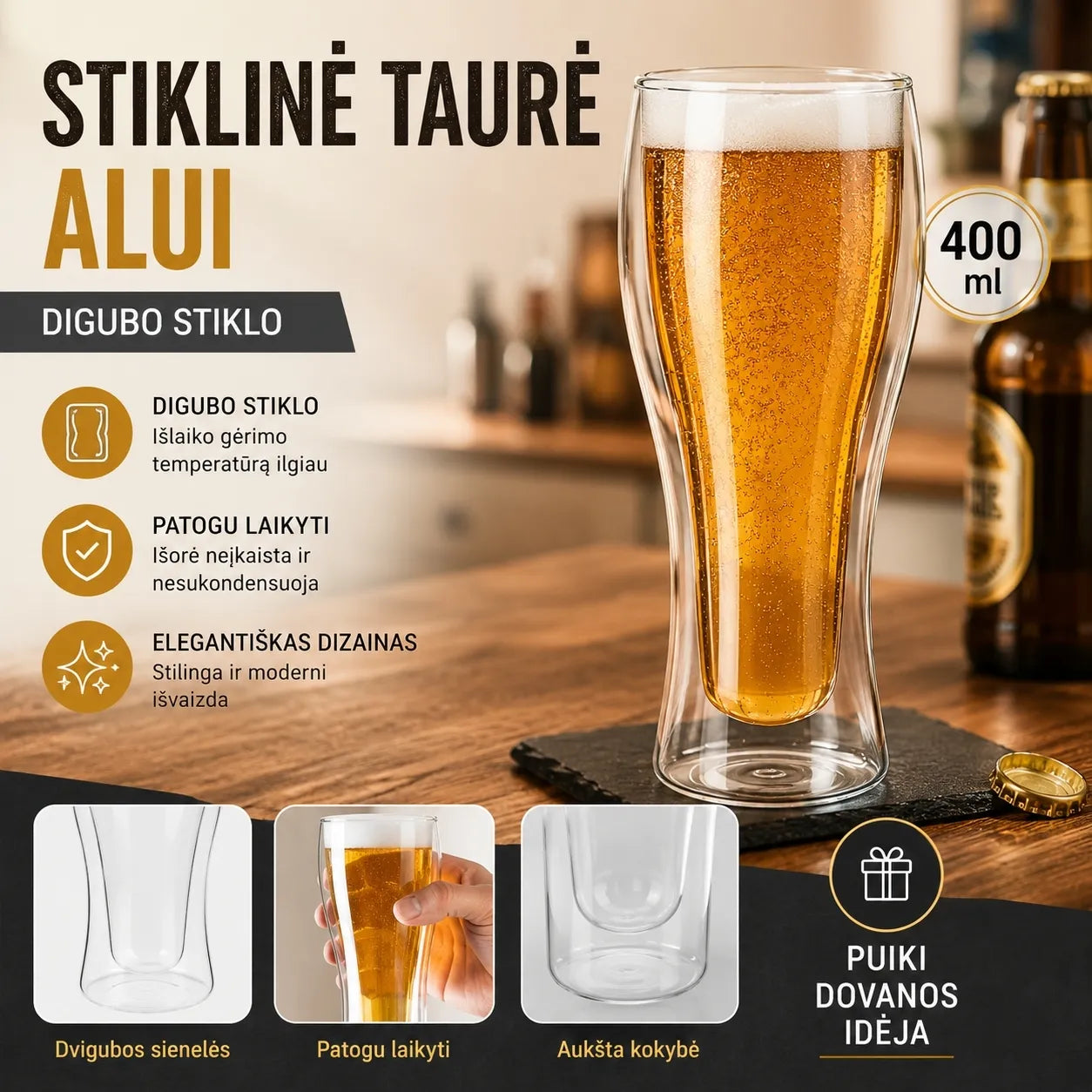 Dvigubo stiklo stiklinė alui 400ml
