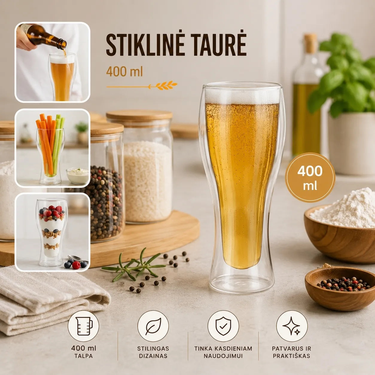 Dvigubo stiklo stiklinė alui 400ml