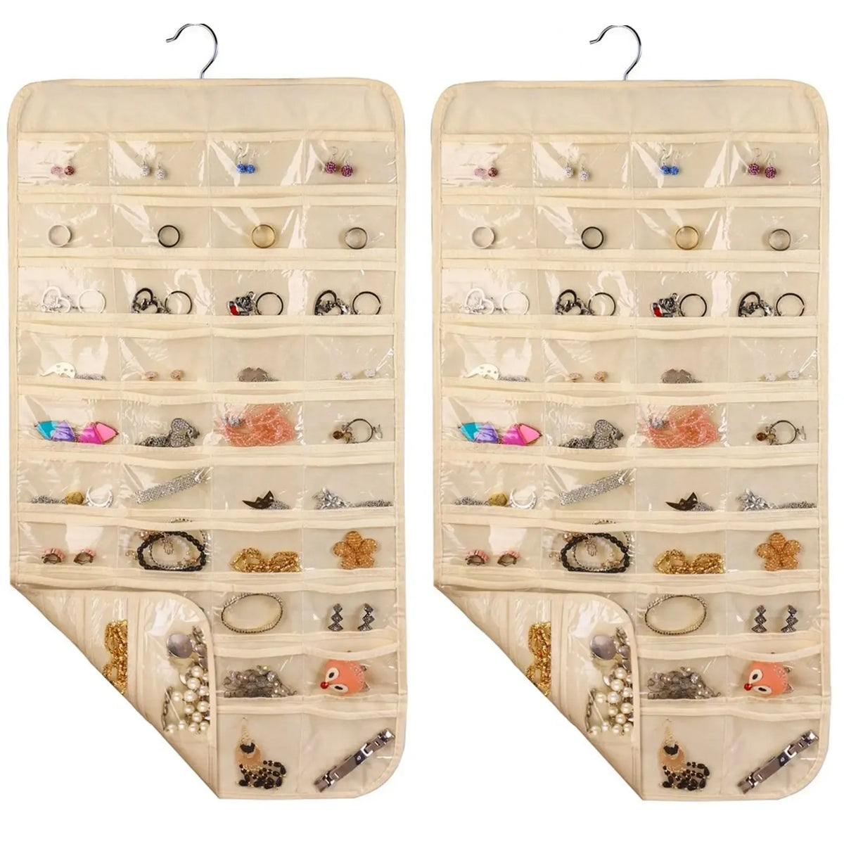 Dvipusis pakabinamas laikymo krepšys su 80 kišenėmis, patogus organizatorius namams ir virtuvei.