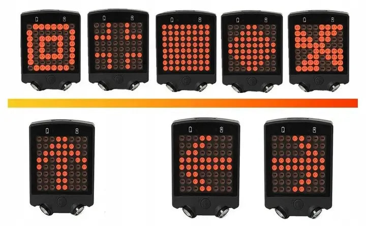 Dviračio LED žibintas su posūkių signalais ir lazeriniu atšvaitu, skaidrus apšvietimas, tinkamas saugiam važiavimui.