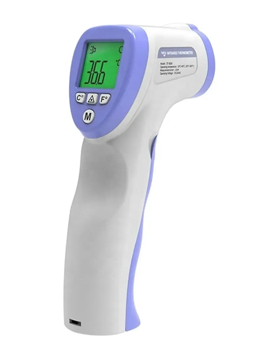 Elektroninis bekontaktis infraraudonųjų spindulių termometras matuoja kūno temperatūrą be kontakto, su ekranėliu ir matavimo jutikliu.