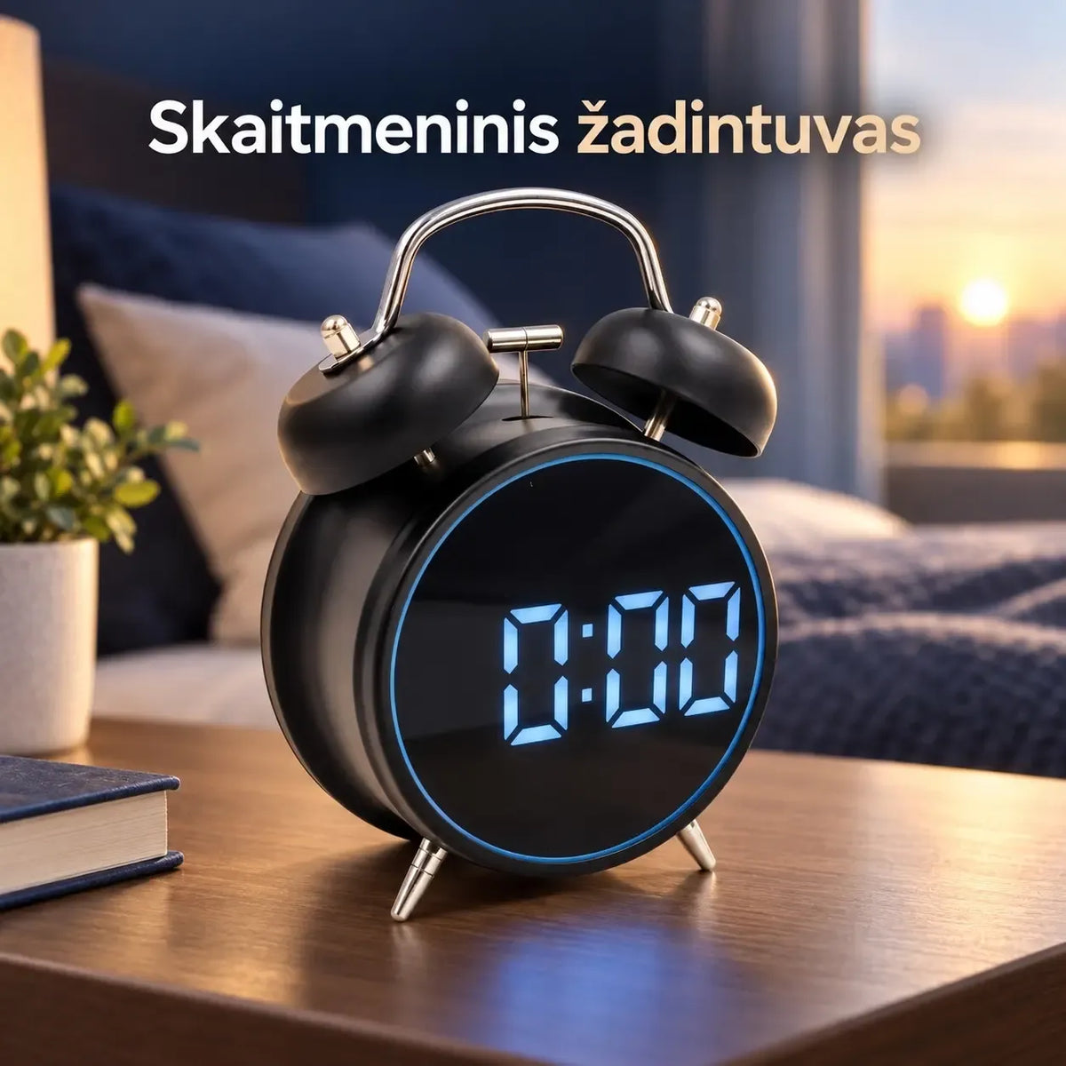Elektroninis žadintuvas TR2250C su skaitmeniniu ekranu, modernus ir aiškiai matomas laikrodis su funkciniu dizainu.