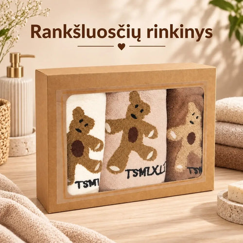 Trijų rankšluosčių rinkinys dovanų dėžutėje, minkšti ir švelnūs, puikiai tinka kaip dovana ar namų aksesuaras.