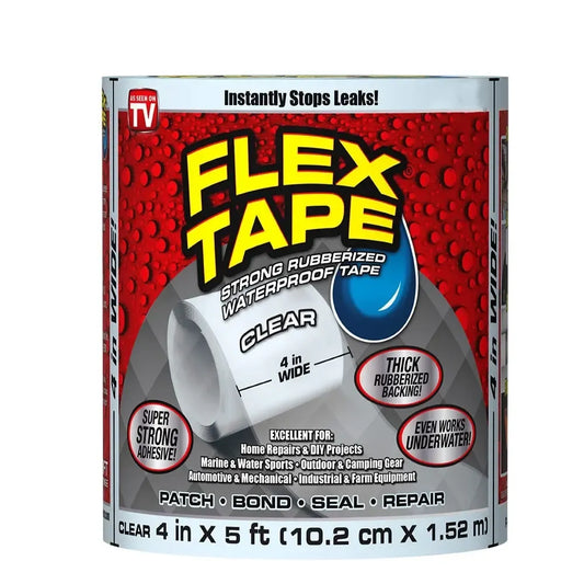 Juoda Flex Tape vandeniui atspari stipri lipni juosta, skirta sandarinimui ir remonto darbams, matyti iš arti.
