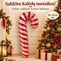 Folinis balionas „Kalėdinė saldainio lazdelė“, 84 × 41 cm, raudonai baltos spalvos