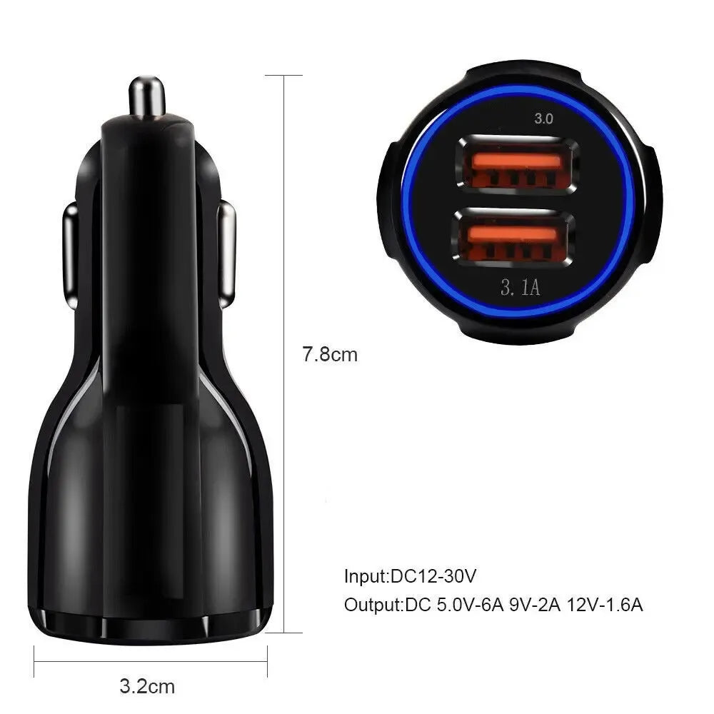 Automobilinis USB įkroviklis su 2 jungtimis ir QC 3.0 greito įkrovimo funkcija, tinka automobiliams, universalus įkroviklis.