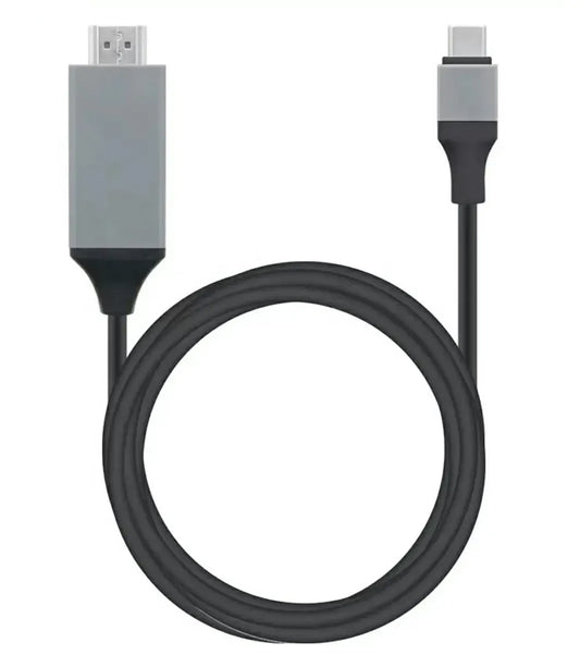 USB-C HDMI laidas su MHL adapteriu, skirtas 4K raiškai, rodomas prijungtas prie televizoriaus.