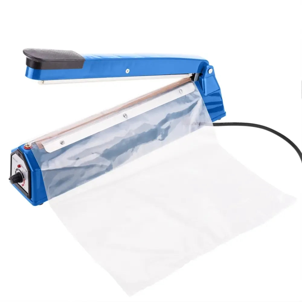 Impulsinis maišelių užlydymo aparatas, 300mm, 400W, su rankena ir valdymo mygtukais, skirtas pakuočių uždarymui.