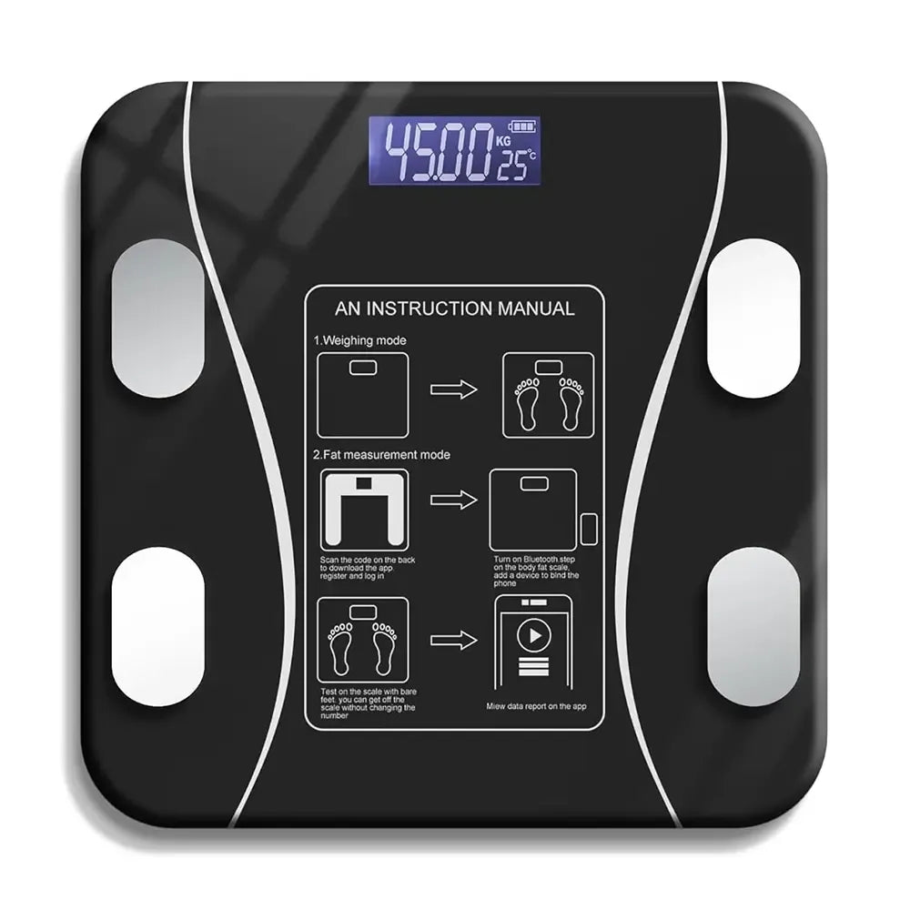 Išmaniosios kūno sudėties svarstyklės TR1731 su Bluetooth, matuoja svorį ir kūno riebalų procentą, stiklinis dizainas.