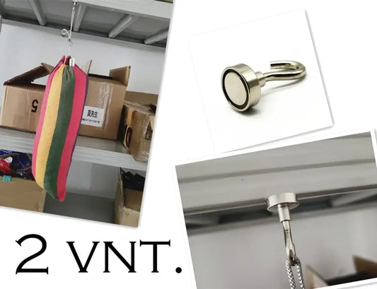 Magnetinis kabliukas su 14 mm dydžiu, pora, naudojamas kabinti ar tvirtinti daiktus namuose ar darbe.