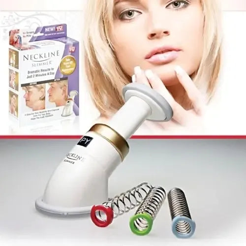 Kaklo, smakro ir pagurklio masažuoklis-treniruoklis „Neckline Slimmer“ su masažo funkcija, skirtas odos tonizavimui ir relaksacijai.