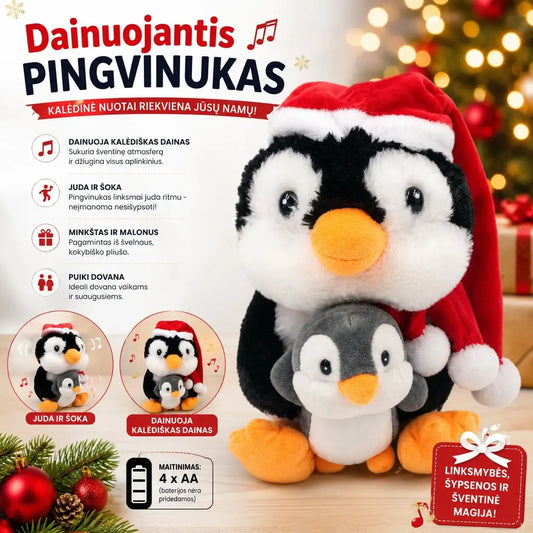 Kalėdinis pliušinis dainuojantis pingvinas su mažyliu, mielas žaislas šventiniam dekorui ir vaikų žaidimams.
