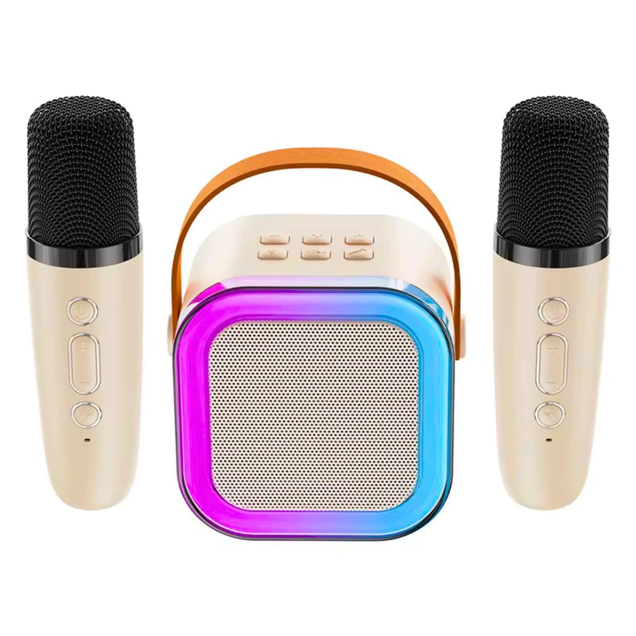 Karaoke kolonėlė su mikrofonais (Bluetooth, LED apšvietimas) Rožinė