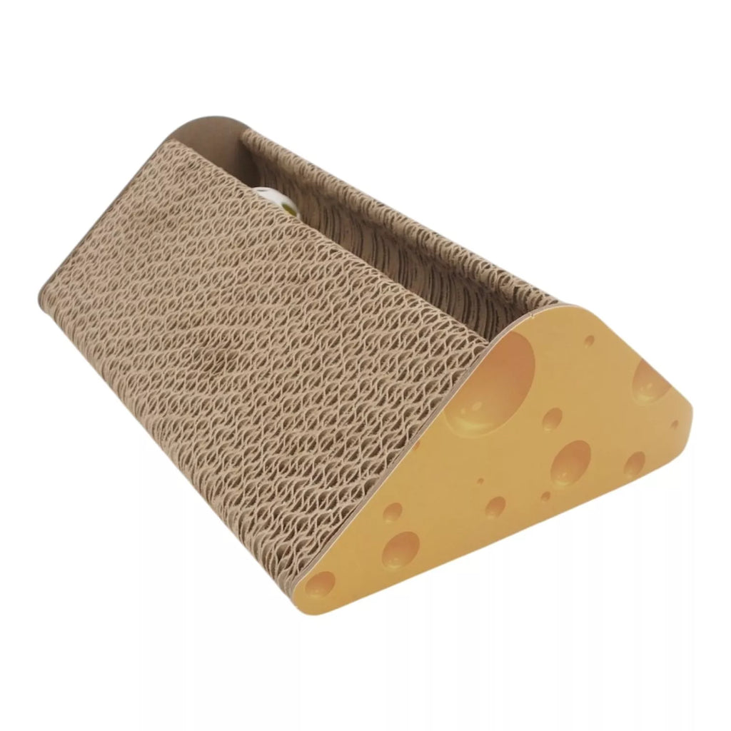Kartoninė draskyklė katėms su žaisliuku „Sūris“, 25 x 18 x 8.5 cm