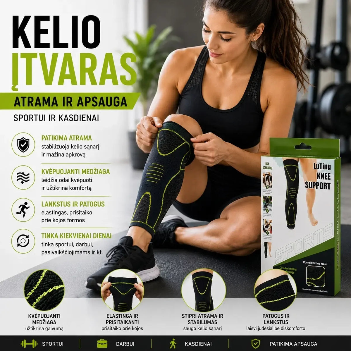Ilgas kelio įtvaras TR1263A, matomas iš šono, su tvirtinimo juostomis ir reguliuojamomis detalėmis, skirtas kelio stabilizacijai