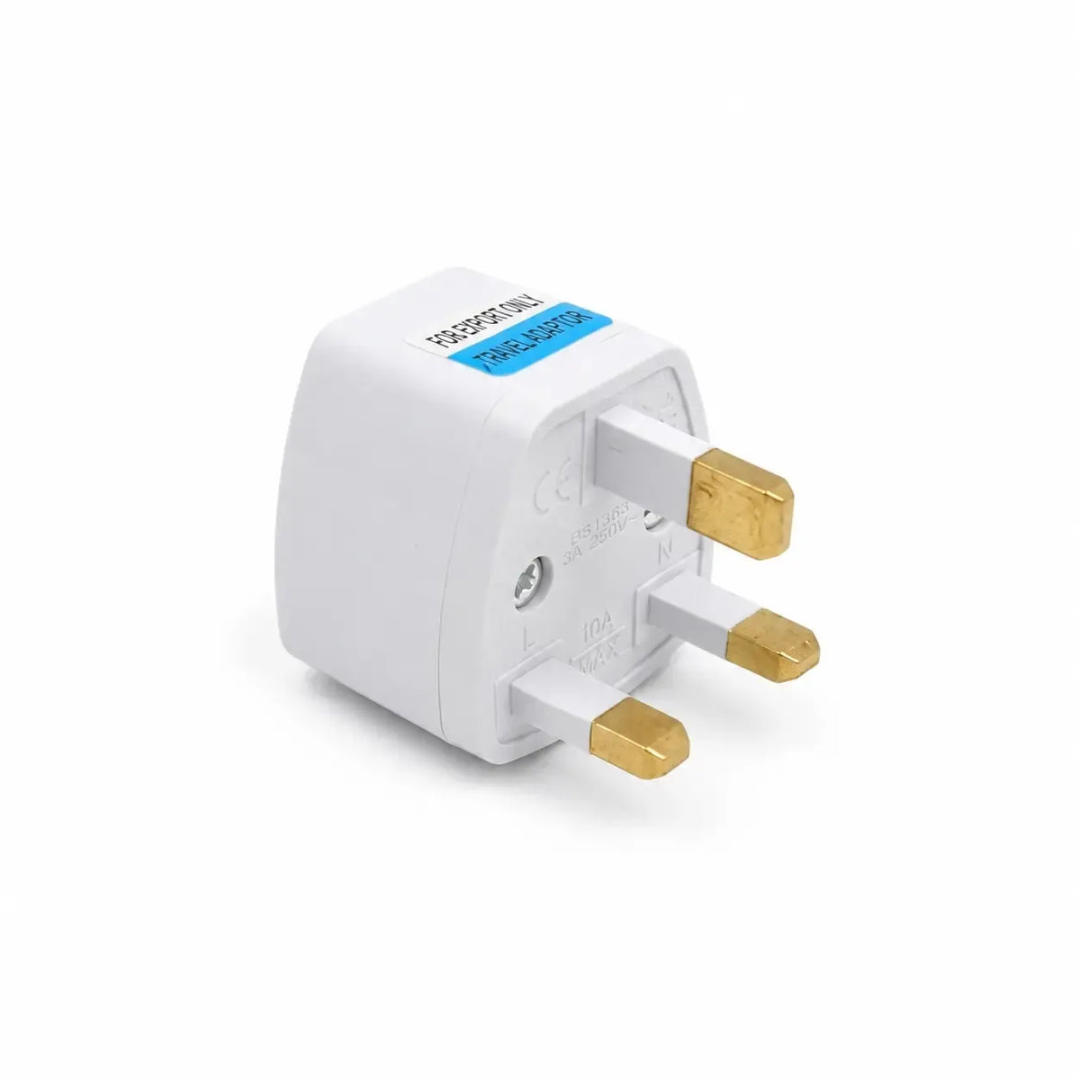 Kelioninis elektros lizdo adapteris UK į EU, TR2479A, matoma adapterio forma ir jungtys, skirtas kelionėms.