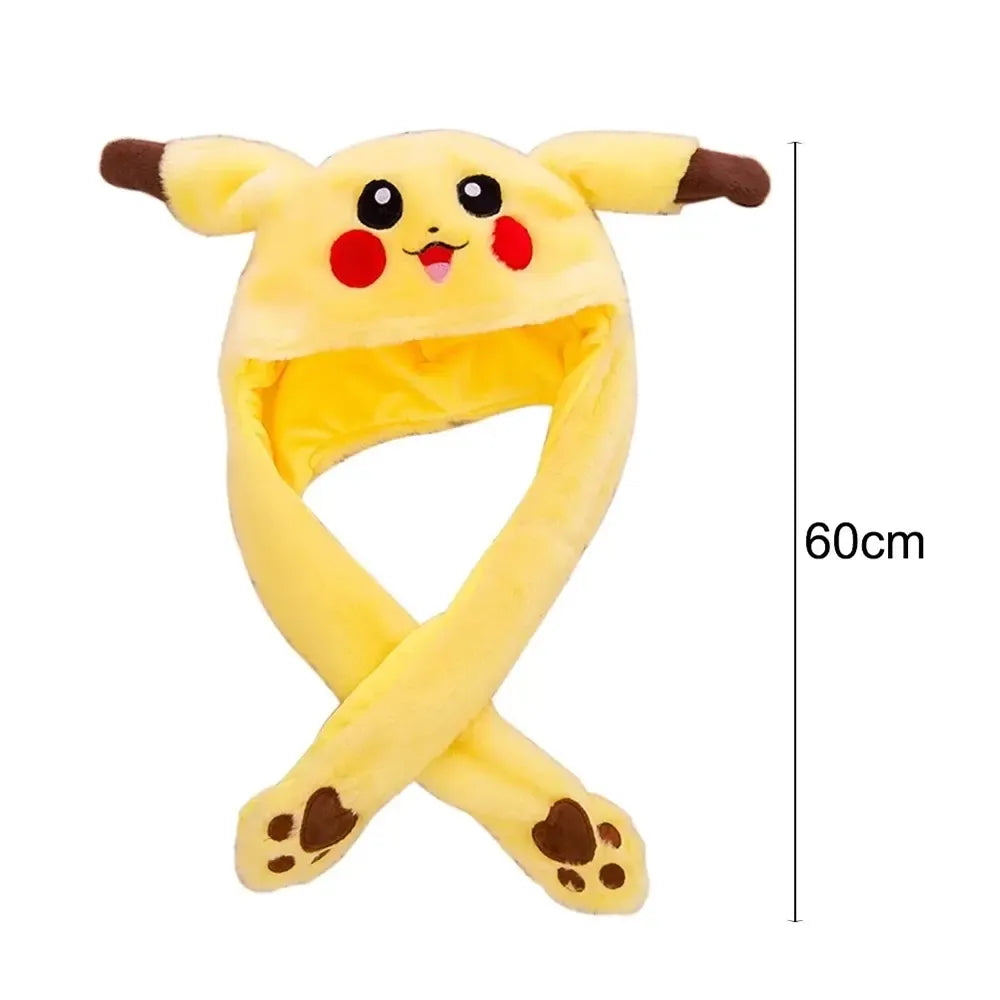 Interaktyvi Pikachu kepurė su judančiomis ausytėmis, vaikiška žaislinė kepurė, mielas Pokémon aksesuaras.