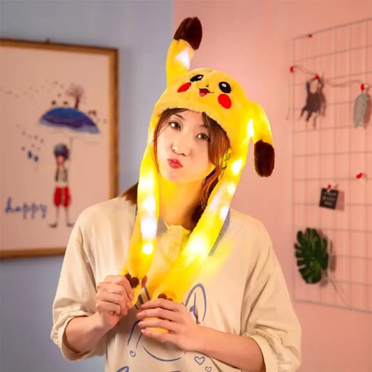 Interaktyvi Pikachu kepurė su judančiomis ausytėmis, vaikų žaidimų ir costume aksesuaras, plačiai naudojamas šventėms ir kostiumams