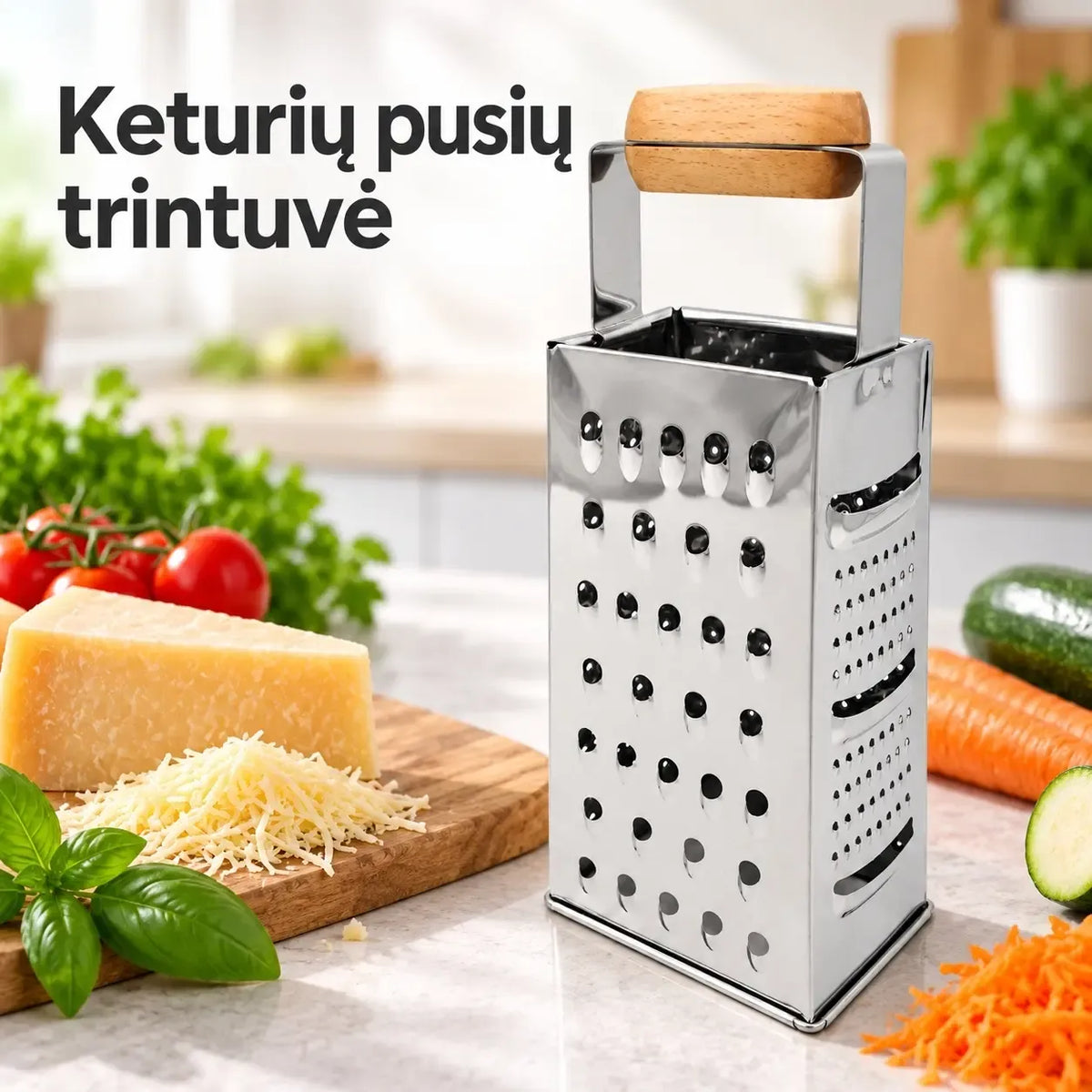 Keturių pusių nerūdijančio plieno tarka TR2300A, tinkama virtuvės gaminiams ir rasojimui, su keturiomis tarka briaunomis.