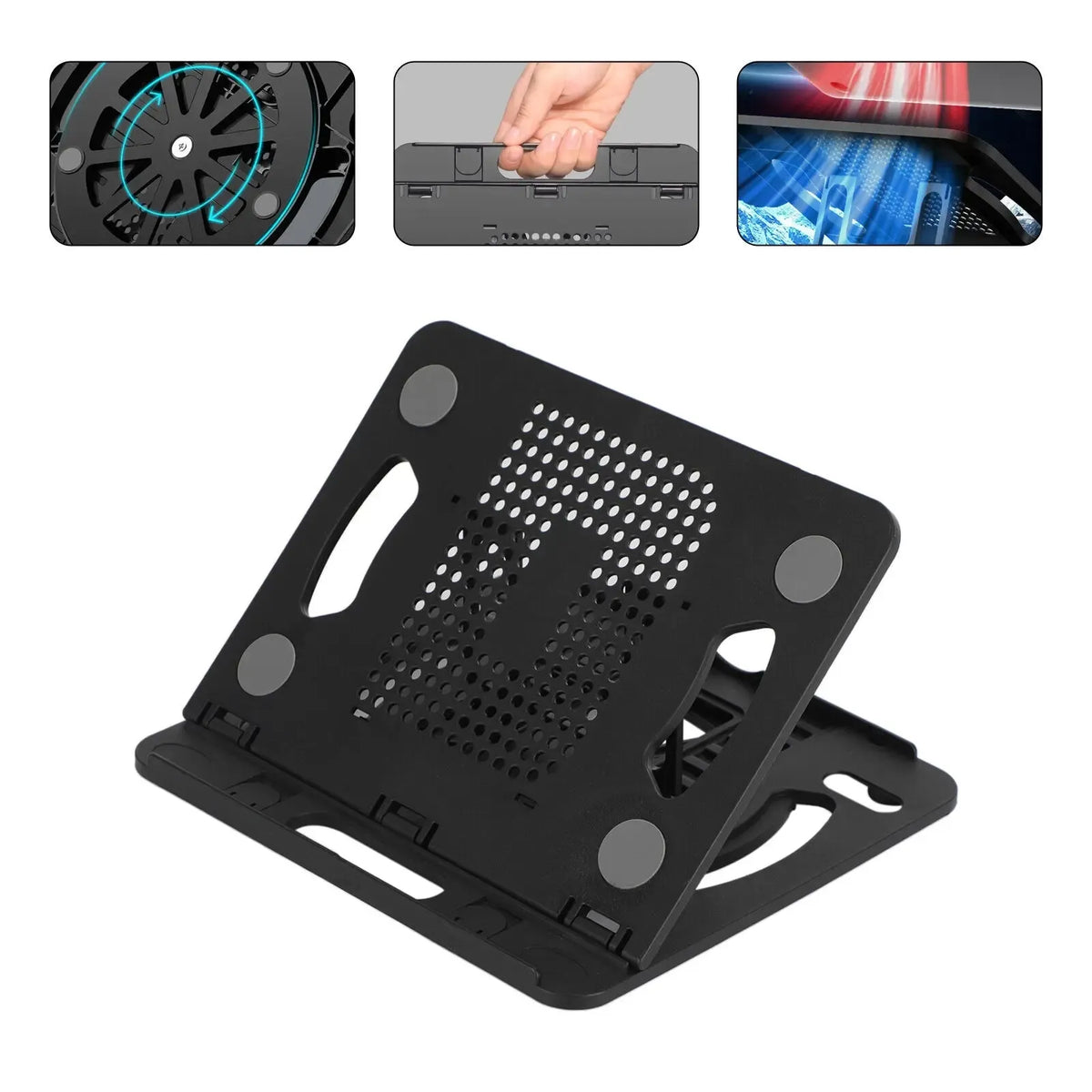 Sulankstomas nešiojamojo kompiuterio stovas, tvirtas ir reguliuojamas, skirtas patogiam darbui su kompiuteriu.